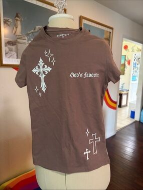 Lucky Brand Brown Tee with White Sparkle Graphic